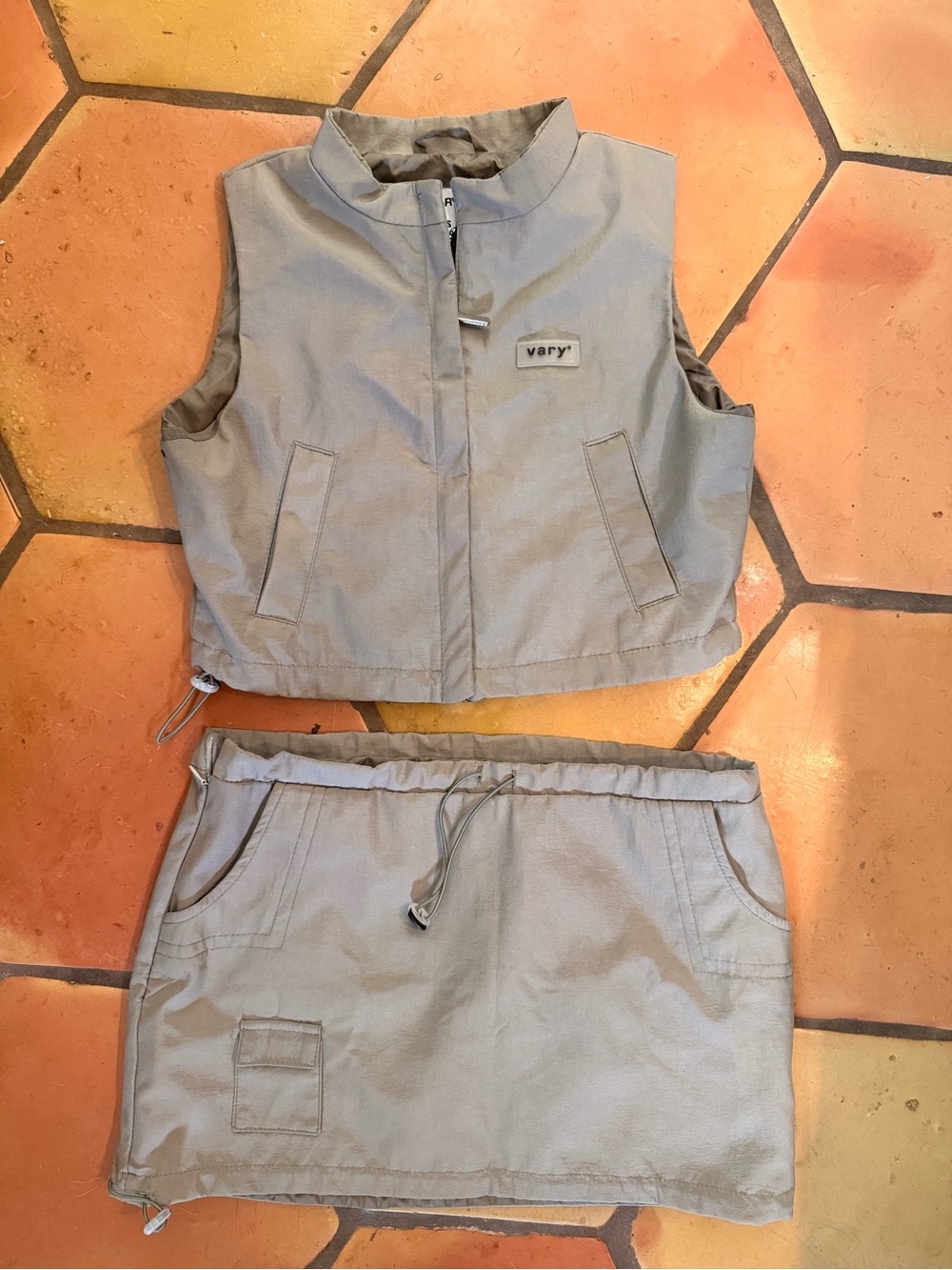 Cropped Utility Vest and Skirt Set — olive green